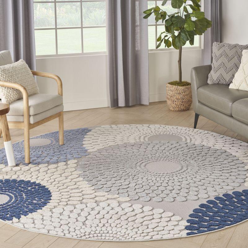 Nourison Aloha 7'10" Round Blue Grey Geometric Synthetic Rug