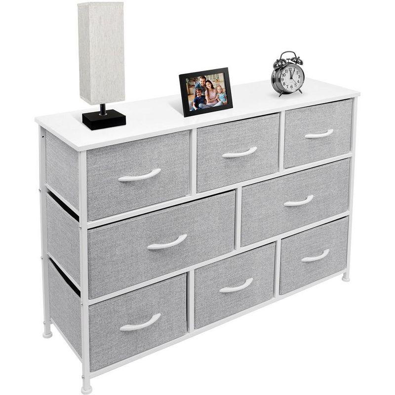 Sorbus Sorbus 8 Drawers Wide Dresser with Steel Frame, Wood Top, and Fabric Bins in White