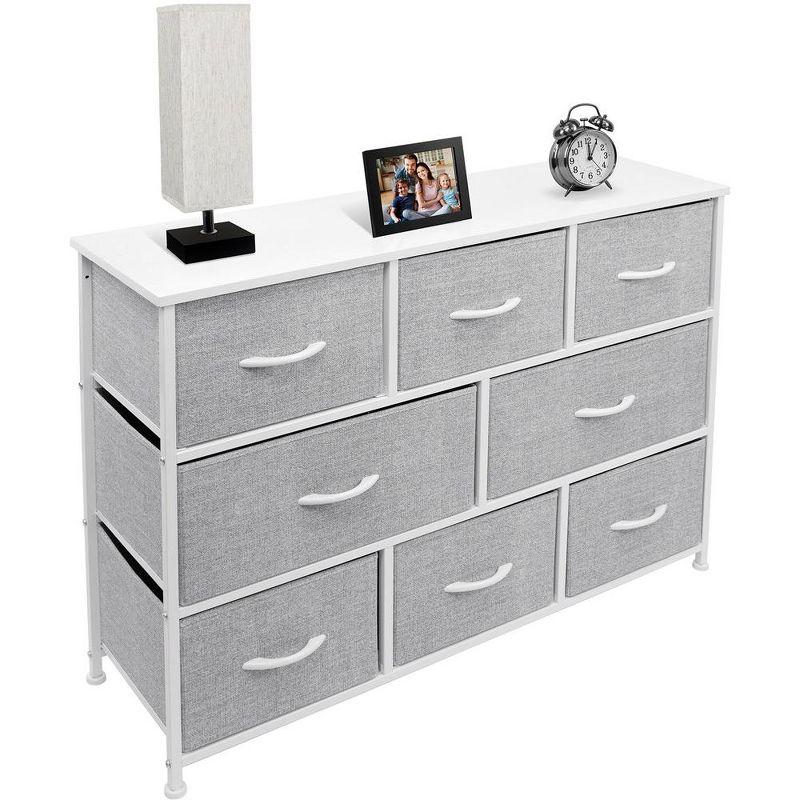 White and Gray 8-Drawer Fabric Dresser with Steel Frame