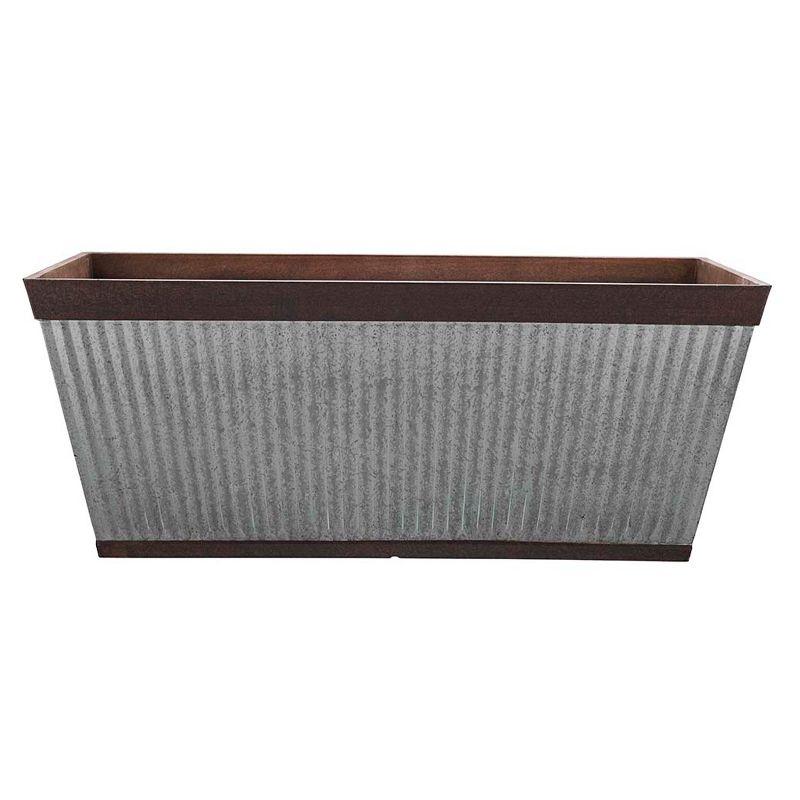 Southern Patio 24 Inch Westlake Outdoor Deck Rail Textured Resin Garden Flower Herb Planter w/ UV Protectors, Rustic Galvanized (2 Pack)