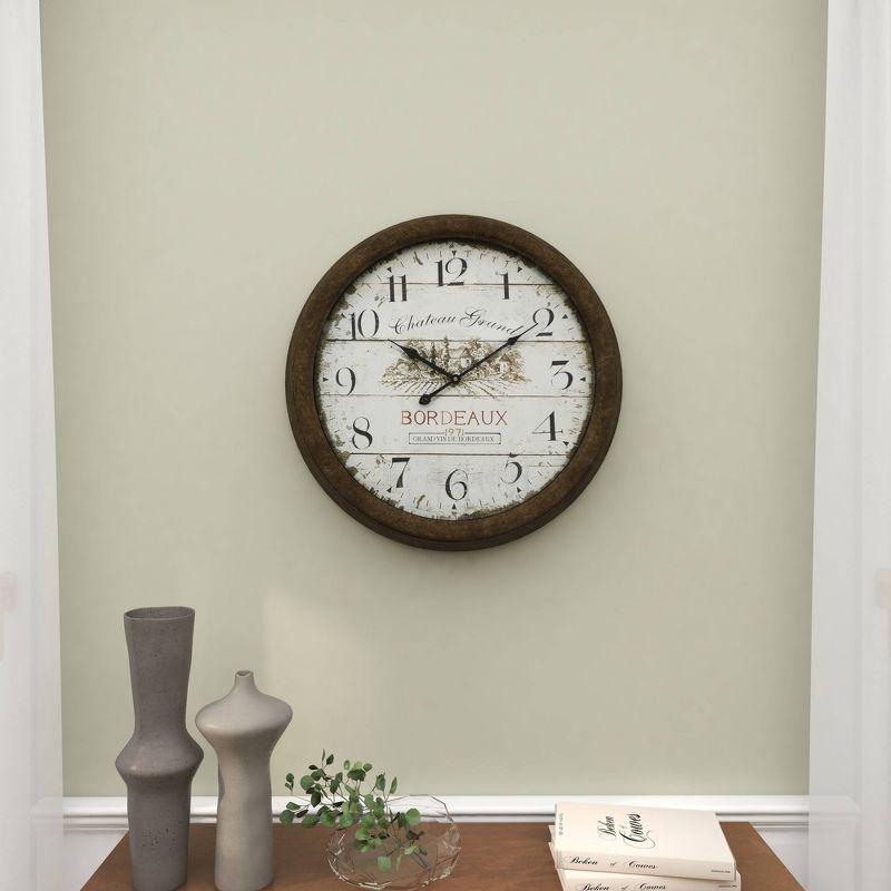 Vintage 23'' White and Brown Metal Wall Clock