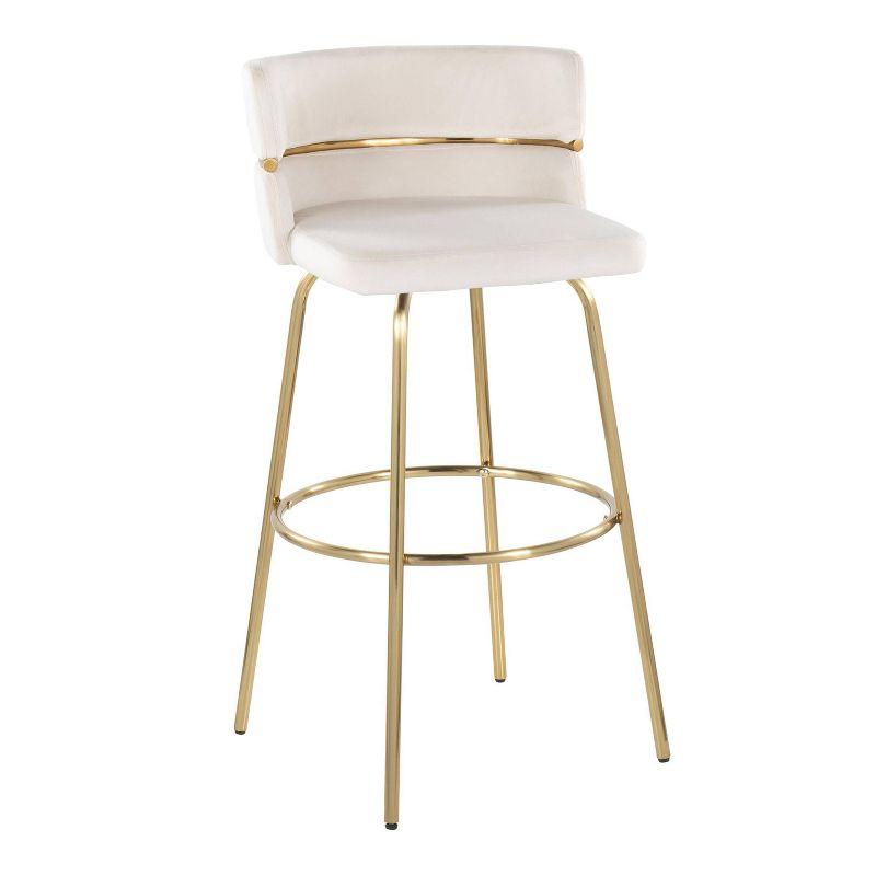 Set of 2 Cinch-Claire Barstools Gold/Cream - LumiSource: Swivel, Velvet Upholstery, Metal Base