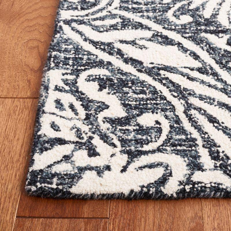 Ivory and Navy Abstract Handmade Wool Area Rug