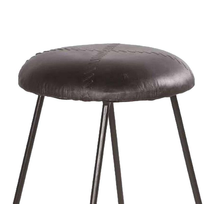 26" Modern Counter Height Barstool with Genuine Leather Upholstery and Metal Frame Black - The Urban Port: Sled Base, No Assembly Required