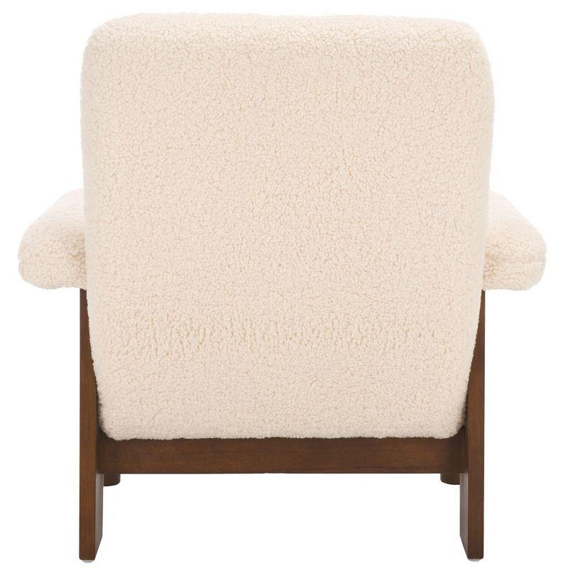 Cream Faux Shearling and Brown Wood Accent Chair