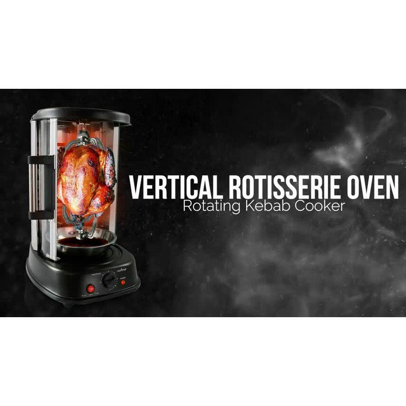 NutriChef PKRTVG34 Countertop 1500W Vertical Rotisserie Toaster Oven Cooker w/ Skewer Grill Rack & Drip Pan for Electric Multi Function Cooking