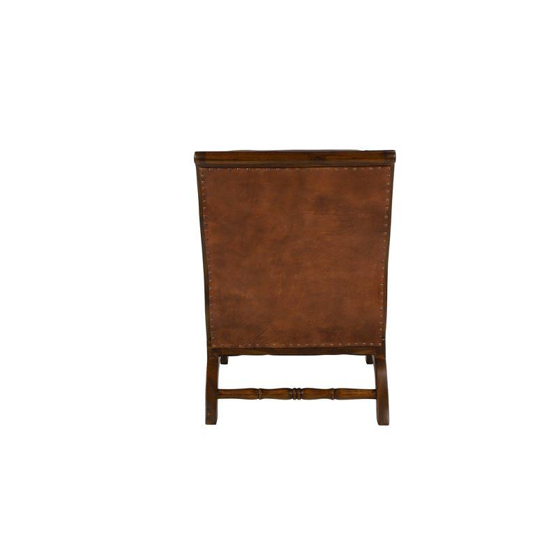 Traditional Teak Wood Accent Chair with Arms and Ottoman Brown - Olivia & May: Leather Upholstered, No Assembly Required