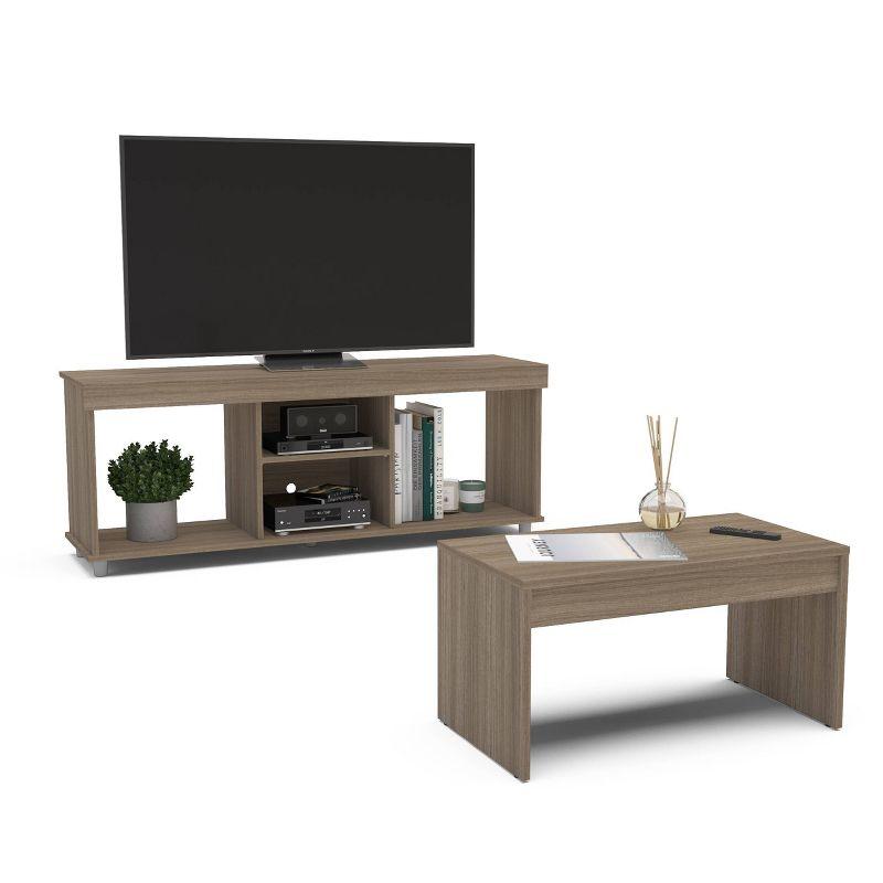 Polifurniture 2pc Living Room Set with TV Stand and Coffee Table Dark Brown: MDF Construction, Modern Design