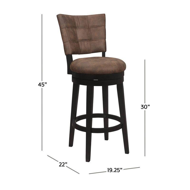 30" Kaede Wood and Upholstered Swivel Barstool Black/Chestnut - Hillsdale Furniture: Matte Finish, Faux Leather, Fixed Height