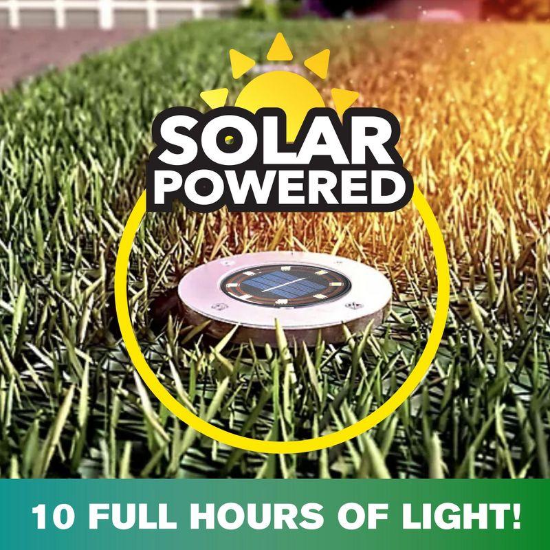 Bell + Howell 8 LED Solar Powered Disk Lights, 4 Pack, Outdoor Pathway Lights, Waterproof, Auto On/Off, Rust Resistant