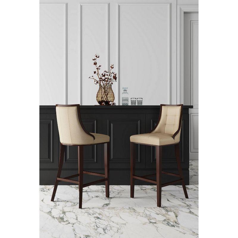 Fifth Avenue Upholstered Beech Wood Faux Leather Barstool Cream - Manhattan Comfort: Padded Back, Armless Design, Fixed Height