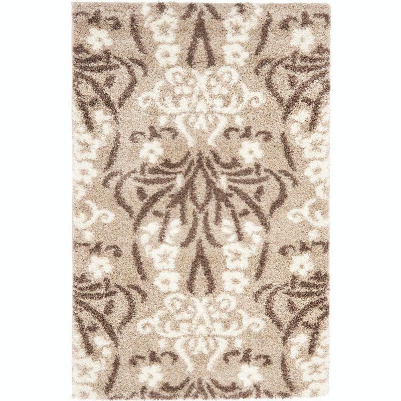 Elegant Gray Floral Shag Area Rug, Hand-Knotted 4' x 6', Easy Care