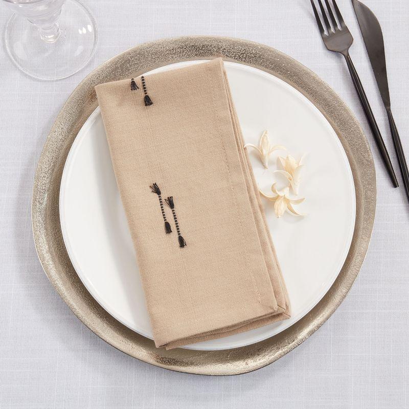 Natural Cotton Fringe Line Design Table Napkins Set of 4