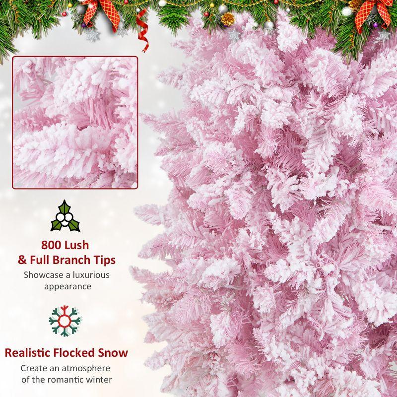 Costway 7FT Pre-Lit Snow Flocked Hinged Pencil Christmas Tree w/ 300 Lights & 8 Modes