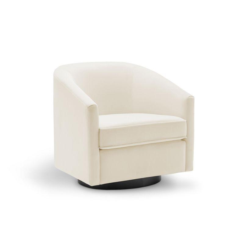 Cream Velvet Swivel Barrel Accent Chair with Metal Base