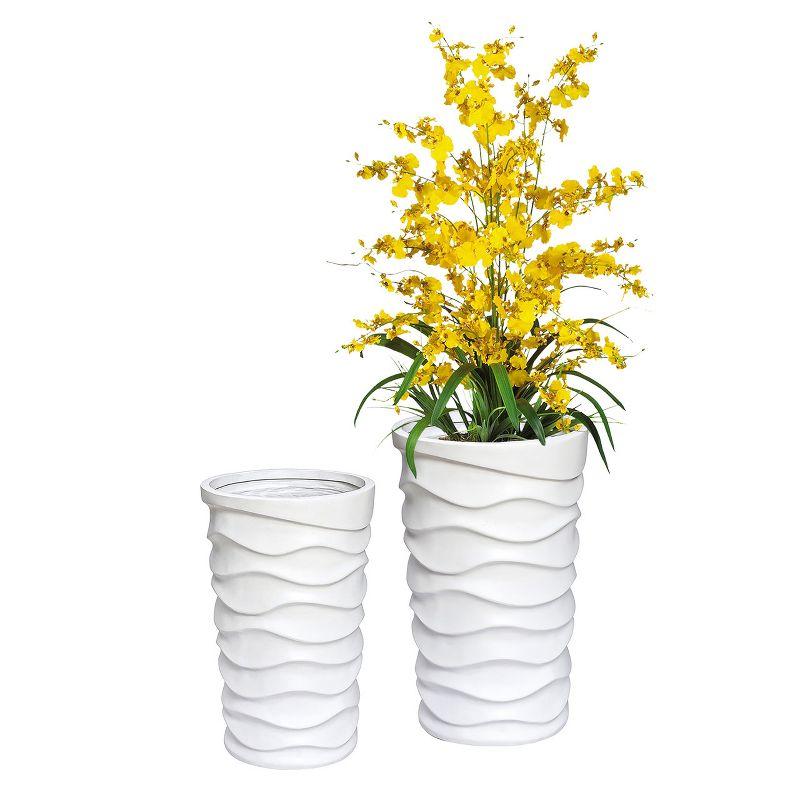 LuxenHome Set of 2 White Waves Tall Round MgO Planters