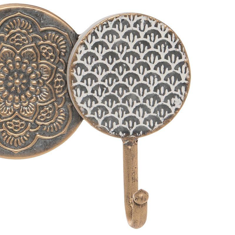 Distressed Metal Henna Pattern Decorative Wall Hook with 3 Metal Hooks - Foreside Home & Garden