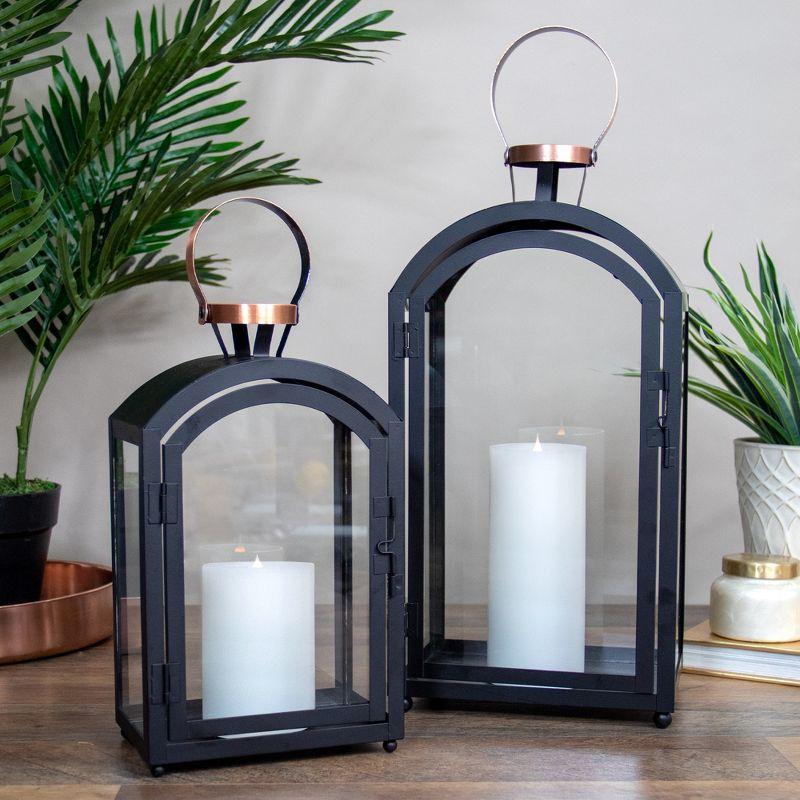 Melrose Set of 2 Black Metal Dome Lanterns with Copper Handle 20"