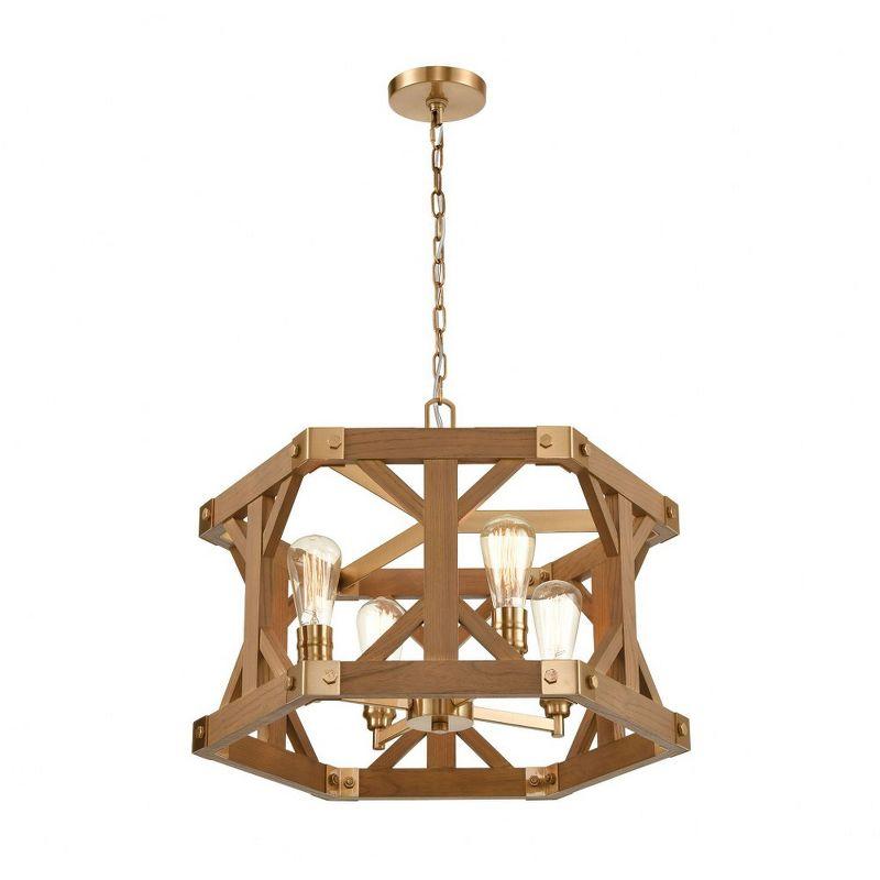 Elk Home Structure 4 - Light Chandelier in  Satin Brass/Medium Oak