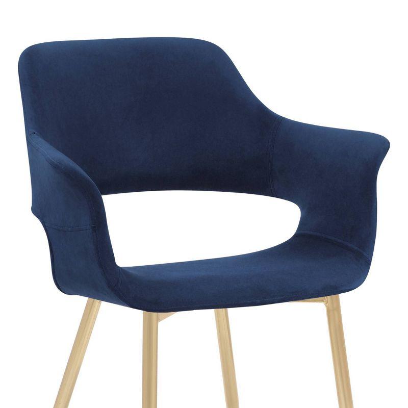 Elegant Blue Velvet Upholstered Arm Chair with Gold Metal Legs