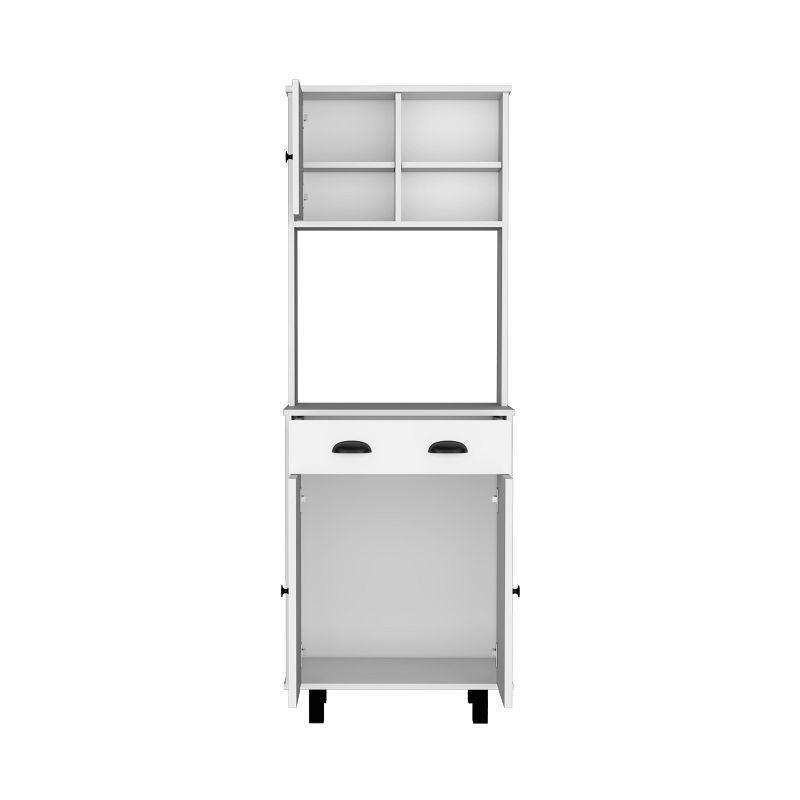 Depot E-Shop Kitchen Pantry 67" H, Two Cabinets, Three Doors, Two Open Shelves, One Drawer, Microwave Storage Option