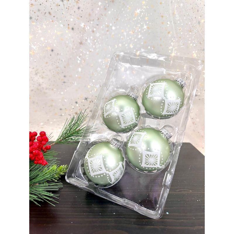 Glass Christmas Tree Ornaments - 67mm/2.625" [4 Pieces] Decorated Balls from Christmas by Krebs Seamless Hanging Holiday Decor