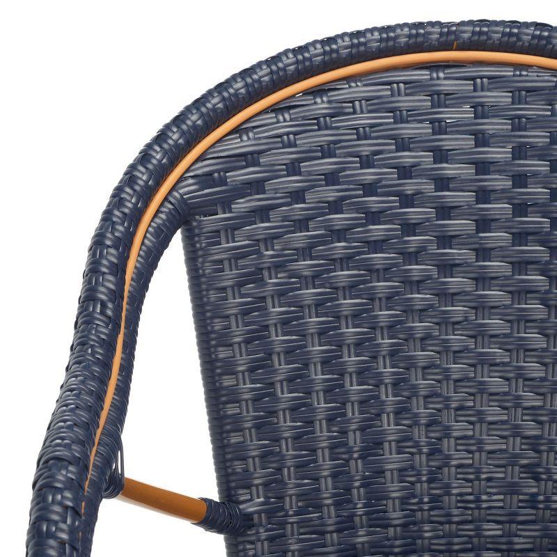 Navy Wicker and Aluminum Outdoor Counter Stool with Arms