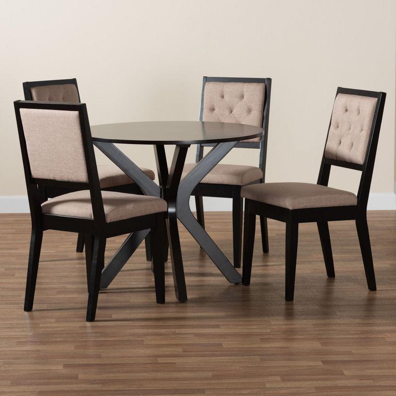 Mana Modern Sand Fabric and Dark Brown Wood 5-Piece Dining Set