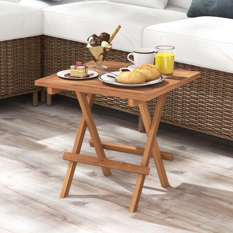 Teak Wood Folding Patio Side Table with Slatted Top