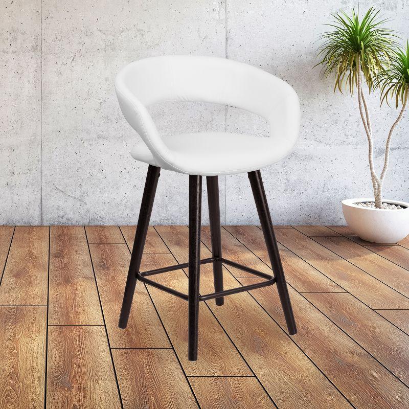 Cappuccino Wood Frame 24'' High Counter Stool in White Vinyl