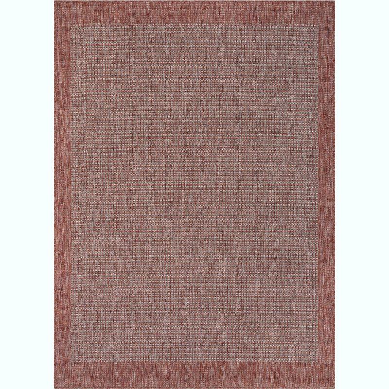 Marshanna Odin Solid Striped Border Indoor Outdoor Coral Flatweave Rug