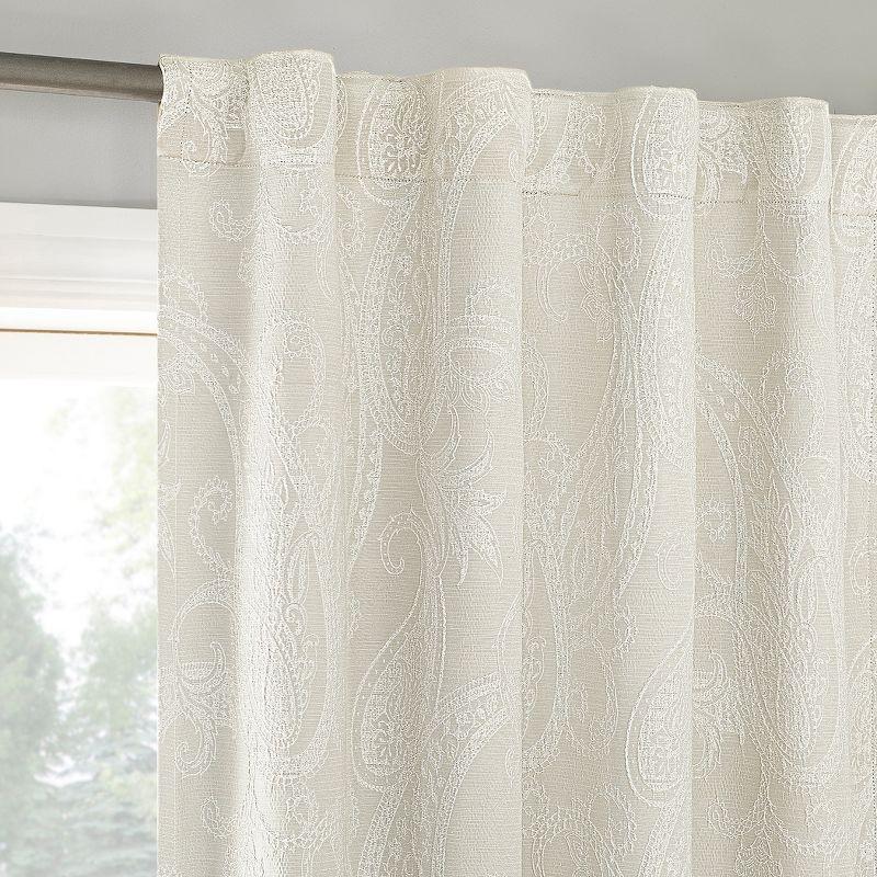 Pearl White Paisley Embroidery Blackout Curtain Panel 40"x84"