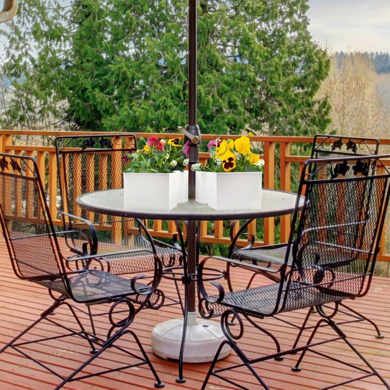AuldHome Design White Square Umbrella Planter for Patio Table, Enamelware Rectangle Planter Pots Set