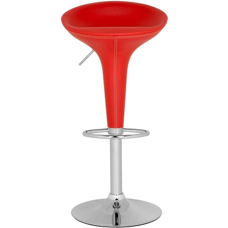 Transitional Tulip Red Leather Swivel Adjustable Bar Stool