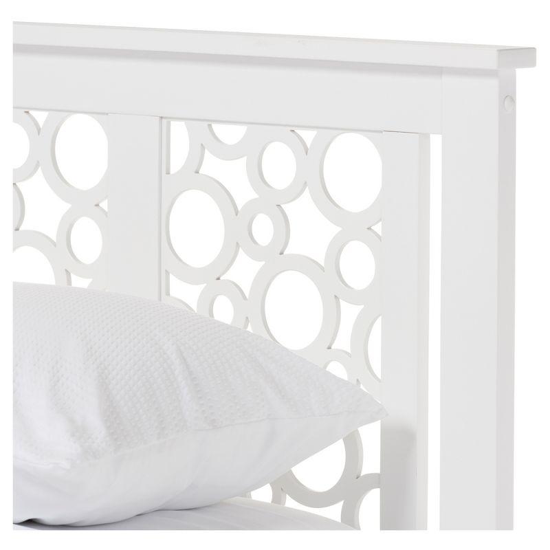 Celine Geometric White Solid Rubberwood Queen Platform Bed with Airy Headboard