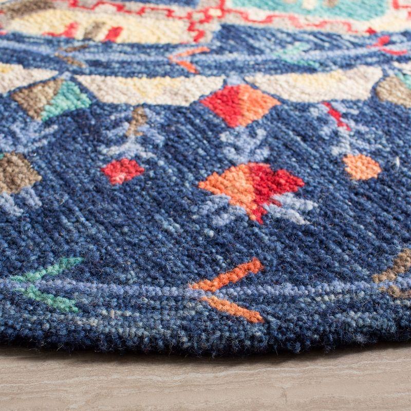 Handmade Geometric Round Tufted Wool Area Rug - 59" Blue