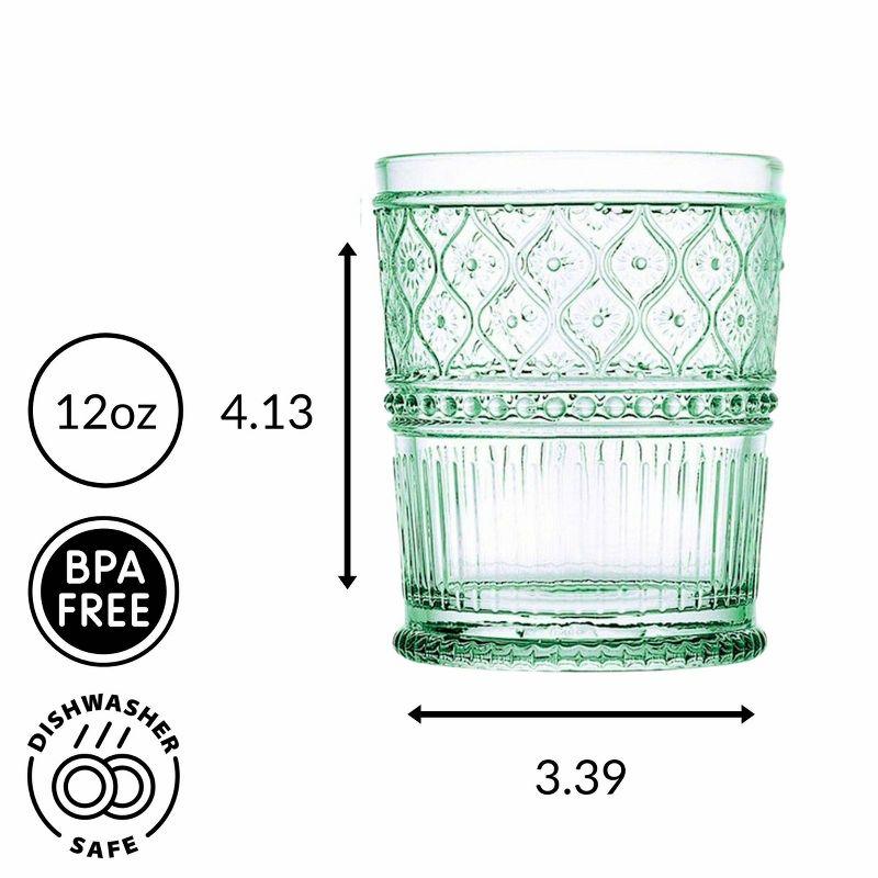 Green Ribbed 12oz Double Old Fashioned Glasses Set of 4