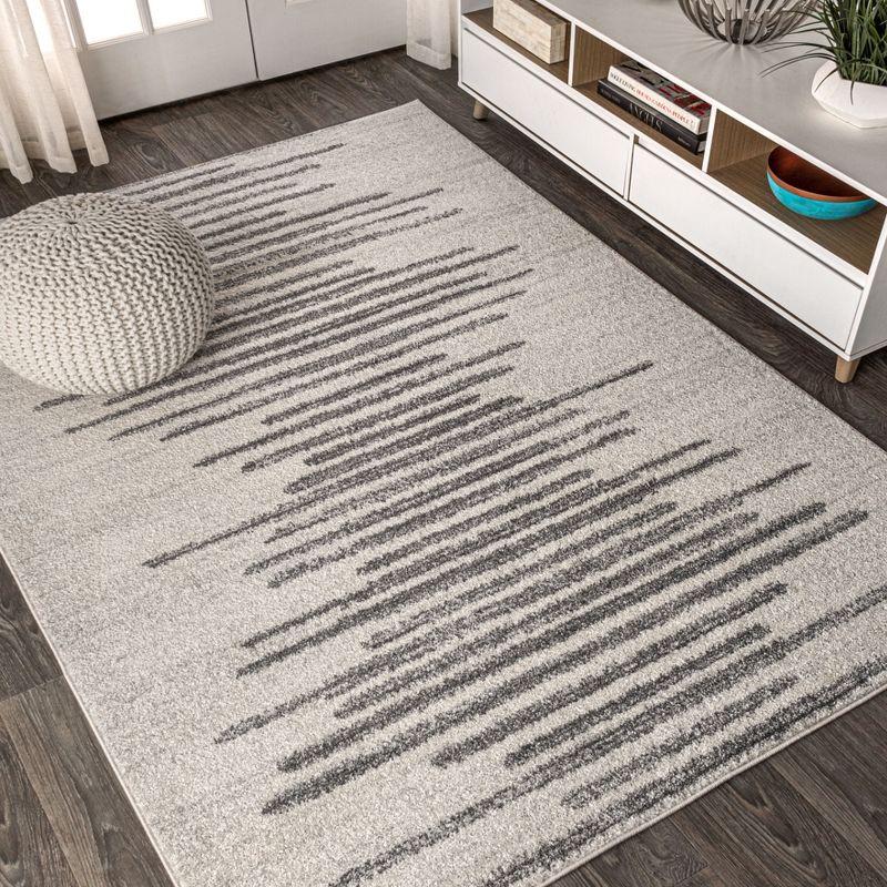 3'x5' Aya Berber Stripe Geometric Area Rug, Cream/Gray - JONATHAN Y