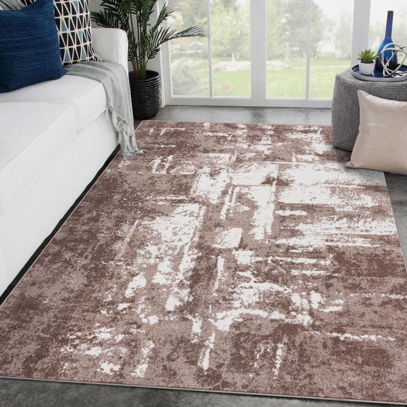 Beige Abstract 8' x 10' Stain-Resistant Synthetic Area Rug