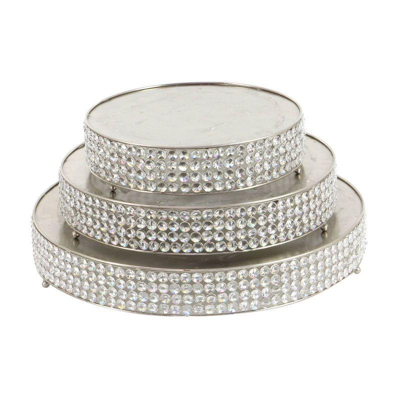 Olivia & May Set of 3 Round Iron Cake Stands with Crystal Bead Accents Silver: Decorative Display Holders