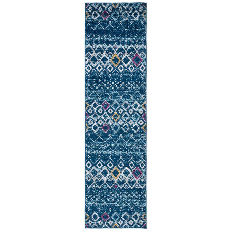 Navy & Turquoise Hand-Knotted Synthetic Runner Rug - 27"x12"