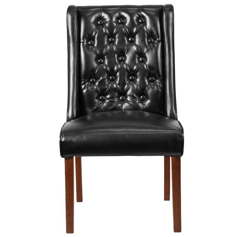 Merrick Lane Harmony Button Tufted Parsons Chair with Side Panel Detail in Black Faux Leather