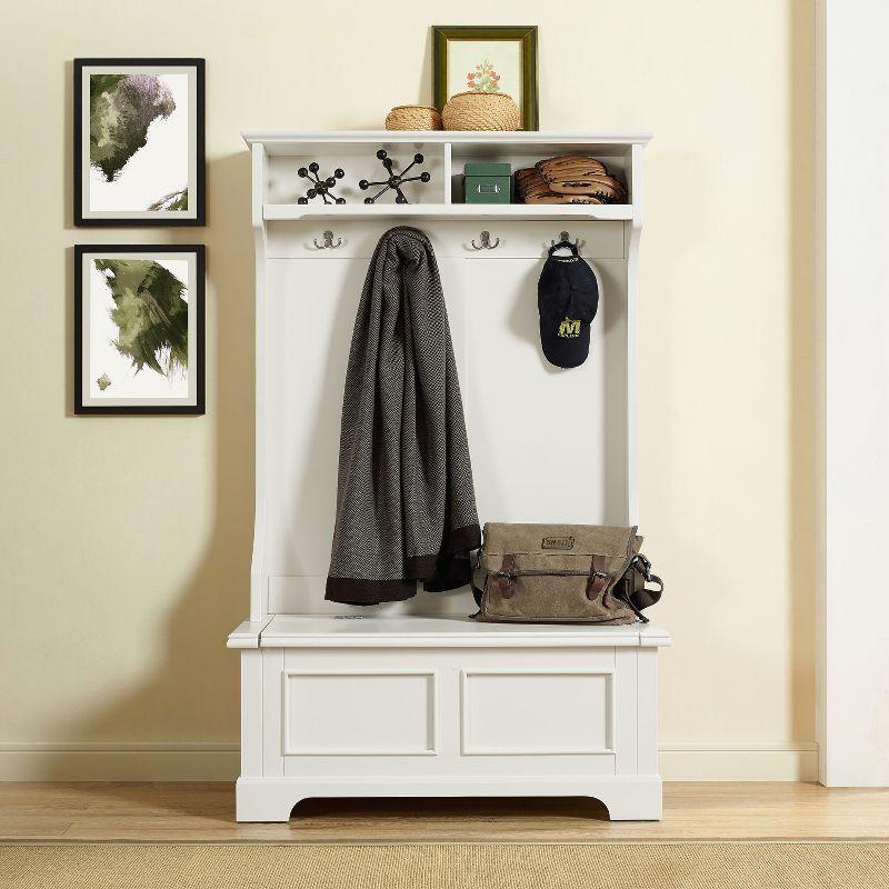 Campbell Hall Tree White - Crosley: Foyer Seating, Coat Hooks, Storage Bench, Cubbies