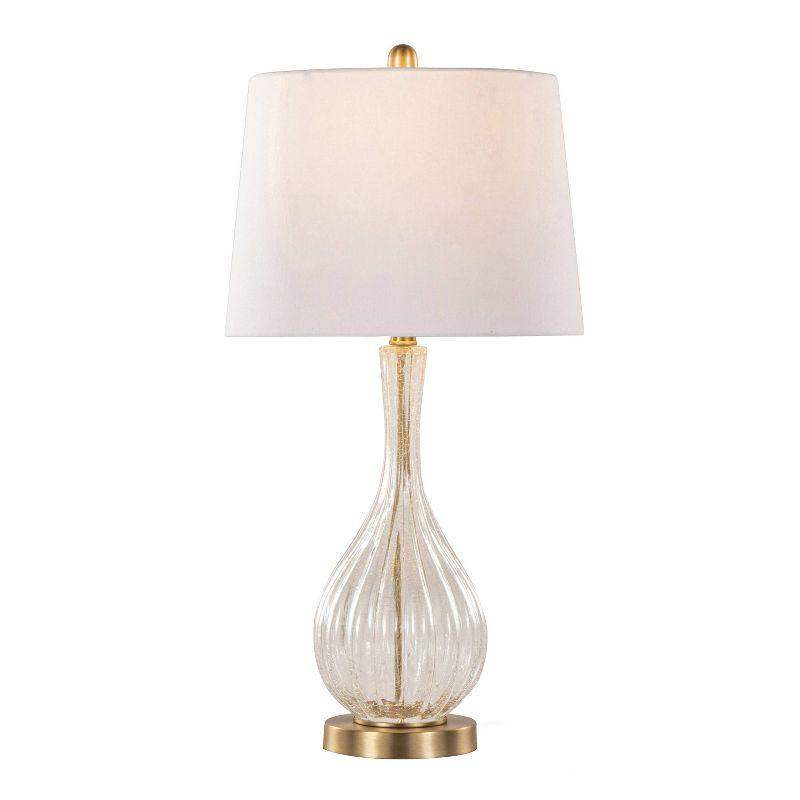 LumiSource (Set of 2) Jenny 27.25" Contemporary Glass Table Lamps Clear Crackle Glass Gold Metal and White Linen Shade from Grandview Gallery