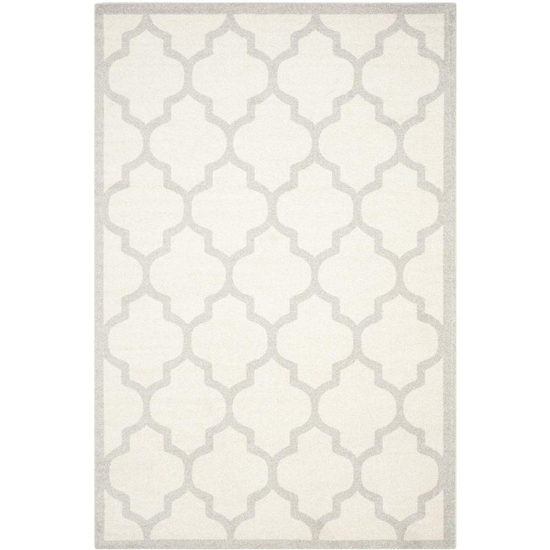 Beige and Light Grey Geometric 6' x 9' Area Rug