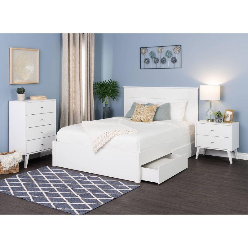 Mid Century Modern 2 Drawer Wide Nightstand White - Prepac: Sleek Bedside Table, Tapered Legs