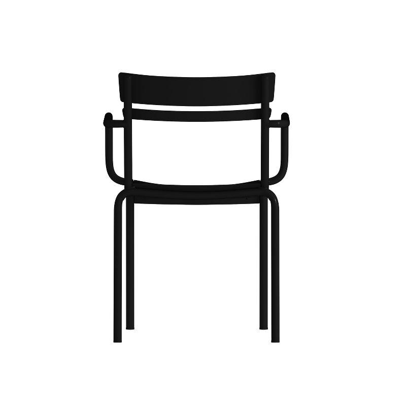 Emma and Oliver Set of 2 Powder Coated Steel Stacking Dining Chairs with Arms and 2 Slat Backs for Indoor-Outdoor Use in Black