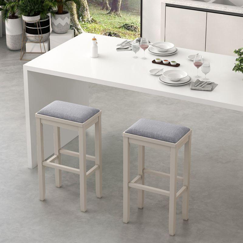Costway Set of 2 Upholstered Bar Stools Wooden Counter Height Dining Chairs Griege
