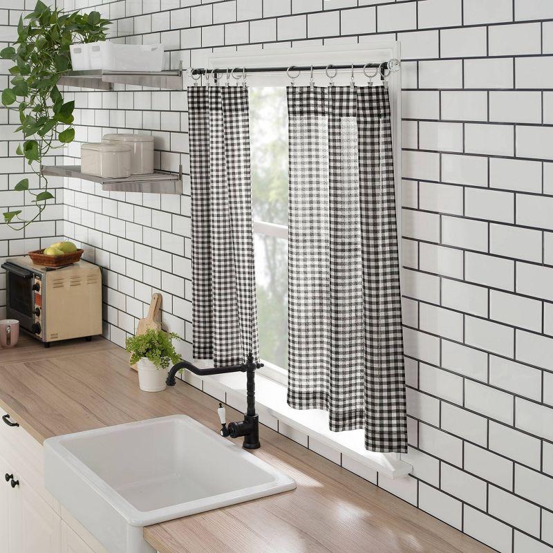 Parkham Black and White Plaid Semi-Sheer Kitchen Curtain Set