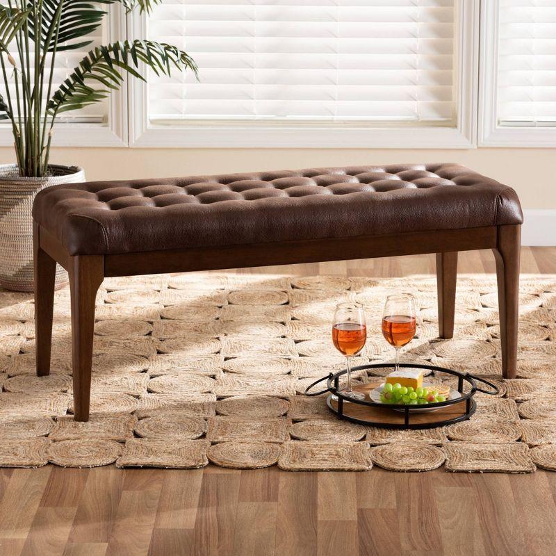 Walsh Faux Leather Upholstered and Wood Ottoman Dark Brown/Walnut Brown - Baxton Studio: Elegant Rectangular Bench, Polyester Upholstery